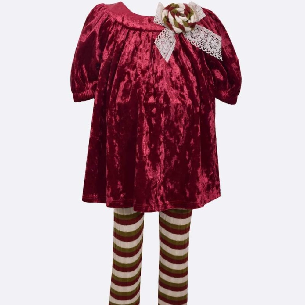 Bonnie Jean Girls Crushed Velvet Tunic Top Legging Set Holiday Outfit Red‎ 12 Mo